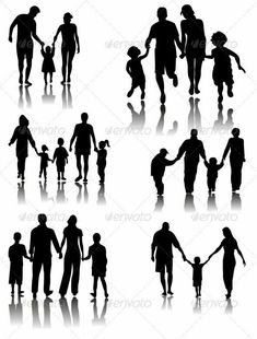 the silhouettes of people holding hands and walking in different directions - people characters / objects