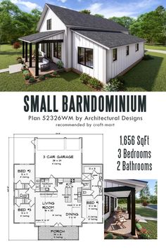 the small house plan is designed to be very compact and has three bedroom, two bathrooms