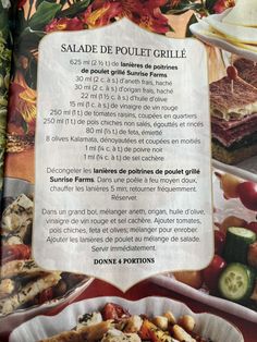 a recipe book with pictures of food in french and english on the cover, including meats