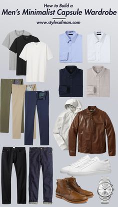 Minimalist Wardrobe Men, Styles Man, Capsule Wardrobe Men, Men's Capsule Wardrobe, Mens Wardrobe Essentials, Minimalist Moda, Capsule Wardrobe Casual, Smart Casual Menswear, Mens Business Casual Outfits