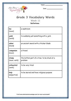 grade 3 word work worksheet with the words and numbers for each subject in this text