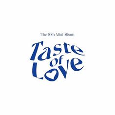 the logo for taste of love, which features blue letters and hearts on white paper