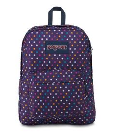 Explore the features of our Superbreak backpack. Available in a variety of colors and patterns, this durable backpack is perfect for anyone on the go. Jansport Backpacks, Jansport Superbreak Backpack, Backpack Purple, Backpack Art, Polka Dot Bags, Color Mood, School Pack, Durable Backpack, Handbags For School