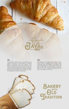 an advertisement with bread and croissants on it