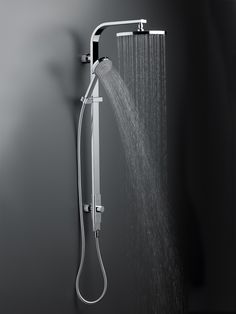 a shower head with water flowing from it