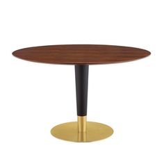 Modway Zinque Round Wood 47 Dining Table in Gold Walnut High Dining Table, Dining Table Gold, Artificial Marble, Round Wood Dining Table, Iron Sheet, Wood Pedestal, Walnut Dining Table, Game Table, Marble Dining