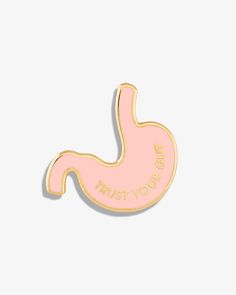 a pink enamel pin with the words trust you on it