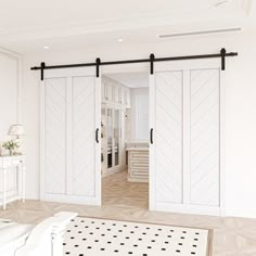 Double barn doors are a popular design choice. Can be adapted to larger Spaces. It can also be used as a room divider while making the room more beautiful. Suitable for a variety of scenarios: such as bedrooms, bathrooms, and living rooms. ARK DESIGN Door Size: 84'' W × 84'' H | Barn Door - ARK DESIGN Manufactured Wood Prefinished Double Sliding Barn Door w / Installation Hardware Kit 84.0 H x 84.0 W x 1.38 D in brown / greenManufactured Wood | 84" W × 84" H | Wayfair Double Sliding Barn Door, Double Sliding Barn Doors, Double Barn Doors, Door Hardware Interior, Space Saving Solutions, Sound Insulation, Home Doors, Barn Doors Sliding, Sliding Barn Door