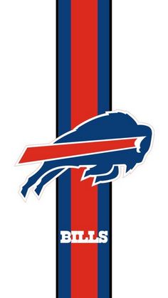 the buffalo bills logo on a red, white and blue striped sticker is shown