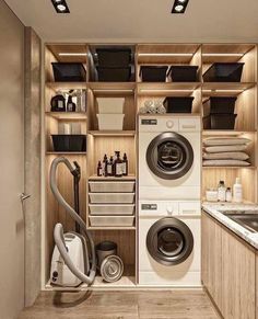 a washer and dryer in a small room