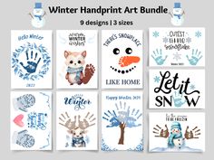 the winter handprint art bundle includes 8 designs