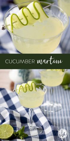 cucumber martini in coupe glasses with lime garnish on the rims