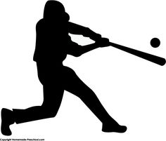 a silhouette of a baseball player swinging a bat at a ball that is in the air