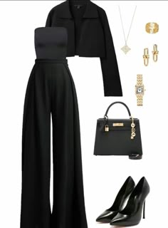 Rehersal Dinner Dress Guest Formal, Event Night Outfit, Soft Formal Outfit, Skirt And Trousers Outfit, Black Woman Classy Outfits, Black Co Ord Outfit, Full Black Outfit Casual, All Black Formal Outfit Womens Fashion, Mafia Woman Outfits