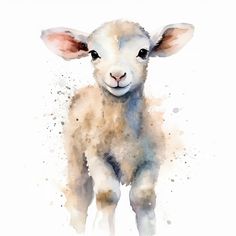 a watercolor painting of a baby lamb looking at the camera with an intense look on its face