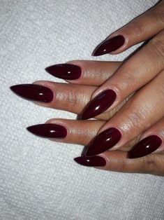 15 Stunning Burgundy Nail Colors for Winter 2023-2024 - thepinkgoose.com Nail Colors For Winter, Dark Red Nail Polish, Red Summer Nails, Red Stiletto Nails, Deep Red Nails, Dark Red Nails, Pointy Nails