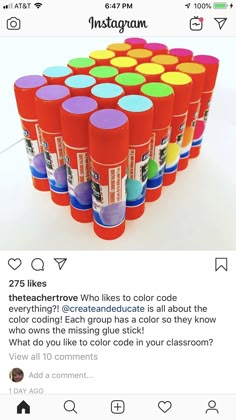 the instagram page for instagram is displayed with several different colored cups on it