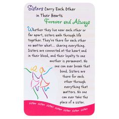 a bookmark with an image of a woman holding a child's hand and the words, sisters carry each other in their hearts