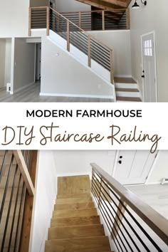 the modern farmhouse house diy staircase railing is an easy and cheap way to add character