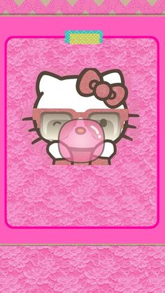 the hello kitty wallpaper is pink and has an image of a pig on it