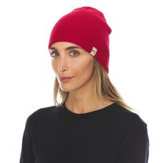 Made of 100% Merino Wool, this beanie will have you looking forward to cold days. The versatility and casual style of this ribbed-knit Merino Wool slouchy beanie ensure you look good and stay warm. A perfect beanie whether you are on a casual walk, or in the ski lodge lounging. Casual Solid Color Soft Knit Beanie, Everyday Solid Ribbed Hat, Casual Ribbed Beanie, Casual Ribbed Hat For Everyday, Casual Everyday Ribbed Hat, Red Knit Casual Beanie, Cold Weather Ribbed Hats, Casual Red Hat For Everyday, Casual Red Soft Knit Beanie