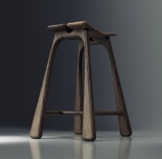 the stool is made from wood and has two legs that are bent to one side