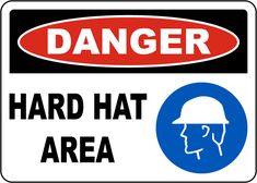 a danger sign with the words'danger hard hat area '