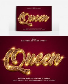 the queen party flyer is shown with gold glitters and lights on it, as well as