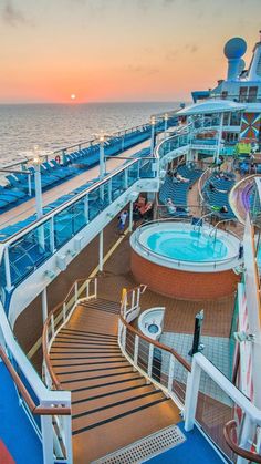 the deck of a cruise ship at sunset