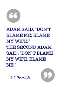 a quote from r c sproul jr that reads, adam said, don't blame me blame my wife the second