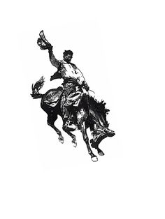 a black and white drawing of a man on a horse