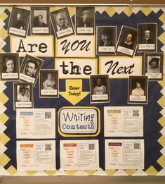 a bulletin board with pictures and writing on it that says are you the next?