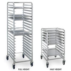 two different types of trays on wheels and one is full size, half side