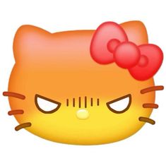 an orange hello kitty face with a red bow on it's head and eyes