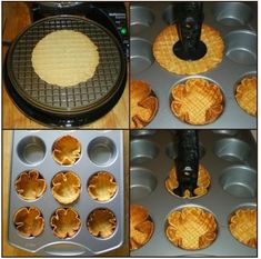 four pictures showing different stages of making waffles