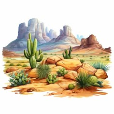 Desert Clipart: 4K & Vector in Oil Painting Style Desert Clip Art, Desert Scene Painting, Unique Cactus Plants, Desert Clipart, Desert Plains, Cactus Drawing, Desert Scene, Acrylic Painting Lessons, Unique Tattoo Designs