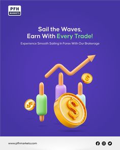 the cover of an ebook with gold coins and dollar symbols on it, which reads sail the waves earn with every trade