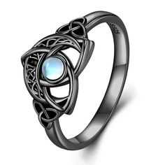 PRICES MAY VARY. 【Celtic Design】: The MoonStone is a gift from the Moon Goddess to mankind and has mystical powers. Our Black celtic ring features an interlocking trinity celtic knots and beautiful moonstone, crescent moon design, symbolizing eternal love, emotional bonds and good wishes. 【Hypoallergenic Material】: This Celtic knot ring is handcrafted from high quality 925 sterling silver and moonstone. It is also hypoallergenic, lead-free, nickel-free and cadmium-free, making them safe for thos Celtic Wedding Ring Sets Unique Celtic Wedding Rings, Viking Rings Wedding, Weddin Rings, Celtic Knot Rings, Crescent Jewelry, Knot Rings, Jewlery Rings, Celtic Wedding Bands, Celtic Ring