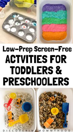 several different activities for toddlers and preschoolers to do with their own food items