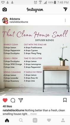 Clean House Smell, Essential Oil Mixes, Essential Oil Blends Recipes, Living Essentials Oils, Essential Oils Recipes, Diffuser Recipes