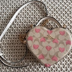 Brand New Coach Heart Crossbody Bag Signature Canvas Heart Print Coach Heart Crossbody, Heart Crossbody Bag, Luxury Bags Collection, Swag Bag, Girly Bags, Bags Coach, Luxury Purses, Heart Bag, Fancy Bags