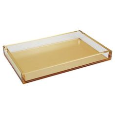 a gold tray with clear sides on a white background