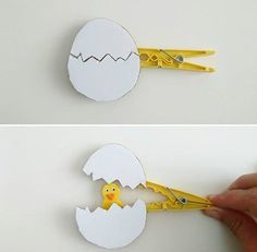 someone cutting out an egg with scissors to make it look like they're hatching