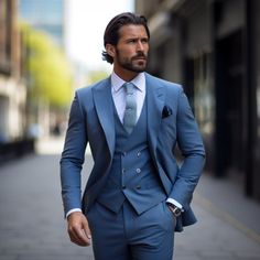 3 Piece Men's Slim Fit Suit Blue Suit Business Occasions:  Everyday workwear. Business meetings. Social Gatherings:  Parties and events. Weddings. Special Events:  Graduation ceremonies. Award ceremonies. Casual Moments:  Weekend gatherings. Casual dates. Entertainment Events:  Stage performances. Concerts or theaters. Suits For Men Blue, Dusty Blue Tuxedo, Men’s Suits Wedding Summer, Slate Blue Tuxedo, Dusty Blue Tuxedo Wedding, Suit For Wedding Mens, Blue Wedding Suits For Men, Mens Navy Wedding Suit, Groomsmen Outfits Blue