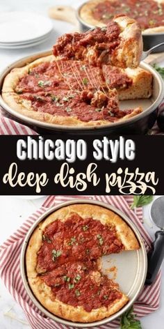 the chicago style deep dish pizza is ready to be eaten