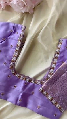 Lavender Colour Blouse Designs, Lavender Blouse Design, Lavender Pattu Saree, Purple Blouses, Bride Blouse, Lavender Saree, Bridal Blouses, Model Blouse, Blouse Ideas