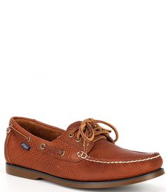 From Polo Ralph Lauren&#x2C; the Men's Bienne Leather Boat Shoes feature:Tumbled leather upperRounded toe"Polo" tab at the outer sideLace-up front with metal grommets and rawhide leather lacesLeather and cotton twill liningPadded leather insoleReinforced heelLightly treaded rubber outsoleImported. Cognac Dress Shoes With Rubber Sole And Round Toe, Masculine Leather Shoes With Rubber Sole And Almond Toe, Brown Boat Shoes With Textured Sole And Plain Toe, Leather Boat Shoes With Rubber Sole And Almond Toe, Leather Boat Shoes With Almond Toe And Rubber Sole, Leather Almond Toe Boat Shoes With Leather Sole, Leather Shoes With Textured Sole And Snip Toe, Leather Boat Shoes With Almond Toe, Rugged Boat Shoes With Leather Sole And Round Toe