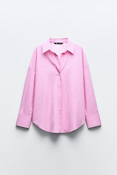 BASIC POPLIN SHIRT Spring Long Sleeve Shirt With Button Closure, Casual Long Sleeve Blouse With Striped Collar, Striped Collar Long Sleeve Tops For Summer, Chic Long Sleeve Blouse With Striped Collar, Lapel Collar Shirt For Daywear In Fall, Summer Long Sleeve Top With Striped Collar, Spring Blouse With Spread Collar And Placket, V-neck Shirt With Placket For Spring, Long Sleeve Shirt With Placket For Spring