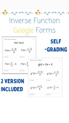 two versions of the inverse function google forms for grade 2 and 3rd grade students