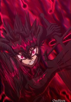 an anime character with red eyes and black hair, standing in front of a dark background